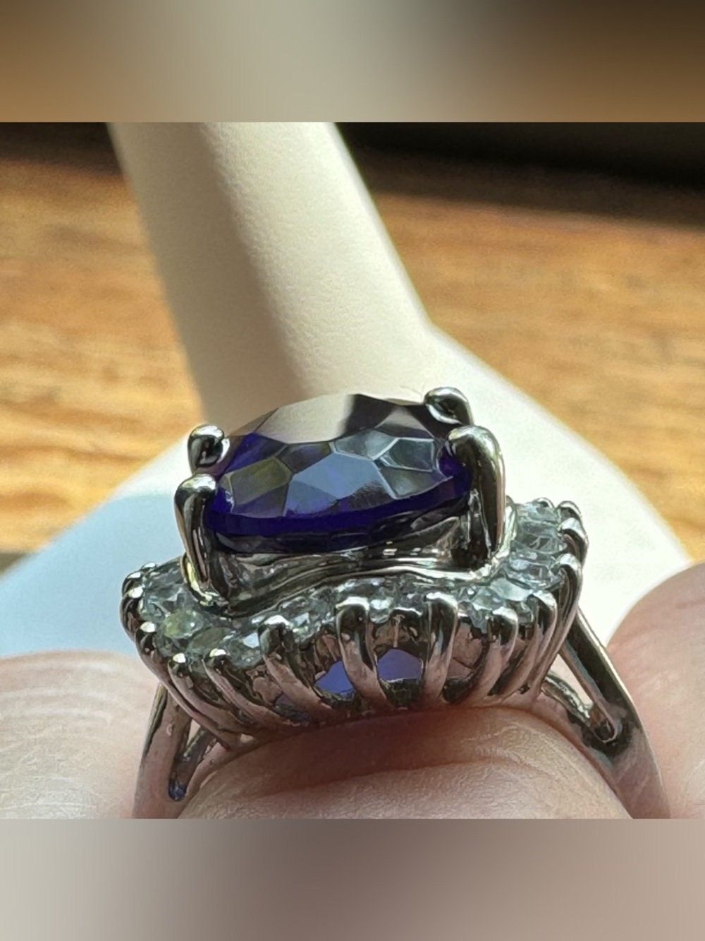 Avon Sterling Silver Blue Royal Sapphire CZ Halo Ring 925 Size 6 - Picture 6 of 11